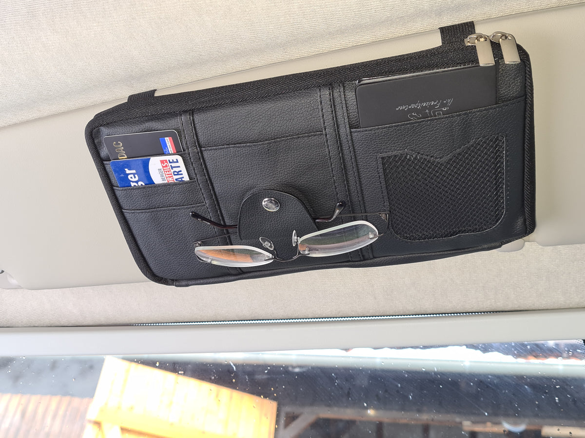 Sonnenblende / Organizer Tasche Brillenhalter Schwarz oder Grau / gross